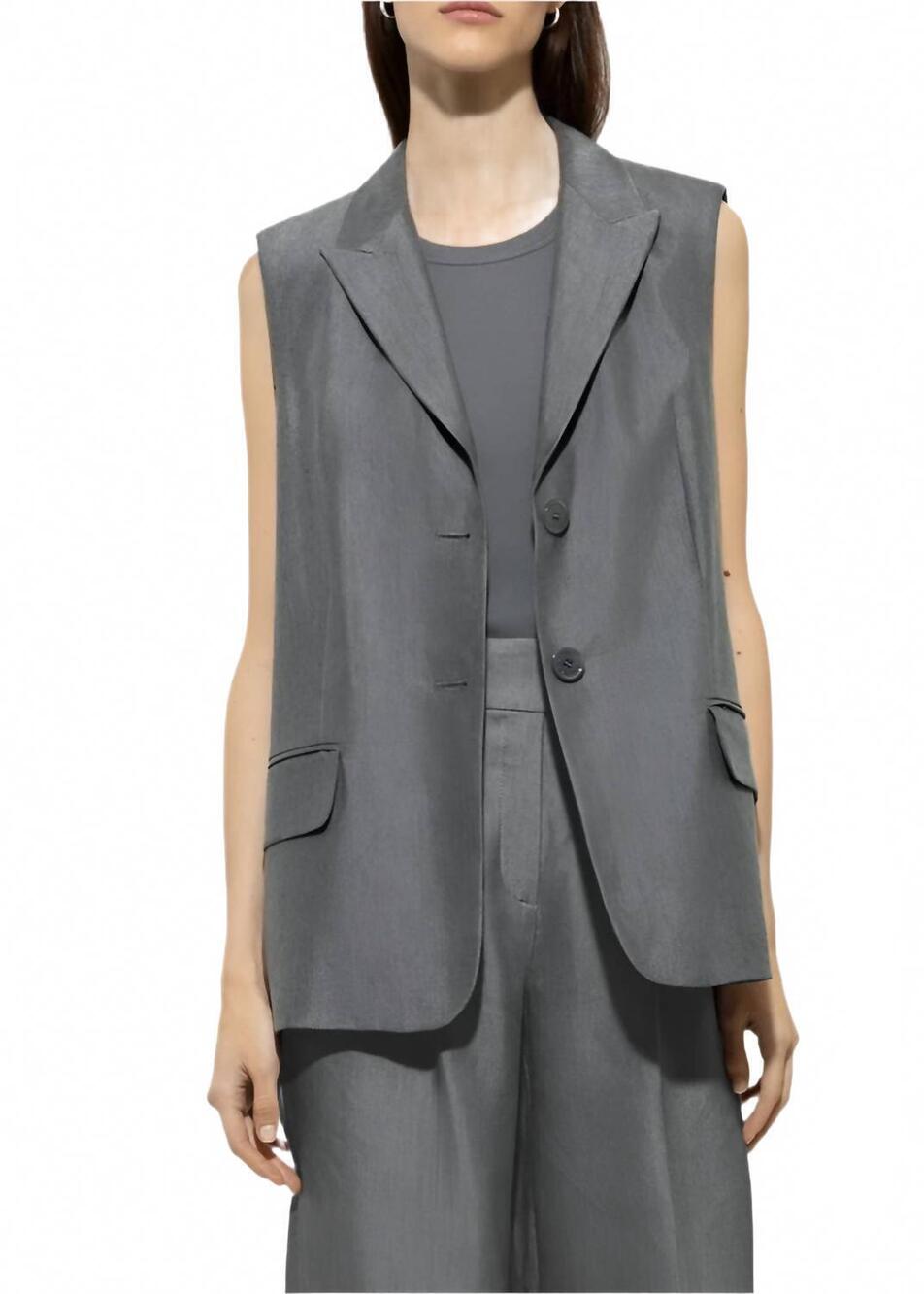 NEW LUISA CERANO gabardine blazer vest in cool gray